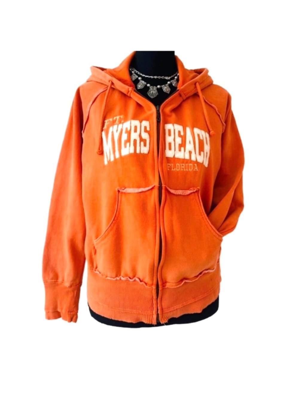 #27 TATTOO TATTOO by FREE SPIRIT ~ Orange Distressed Hoodie Jacket w/Pockets
